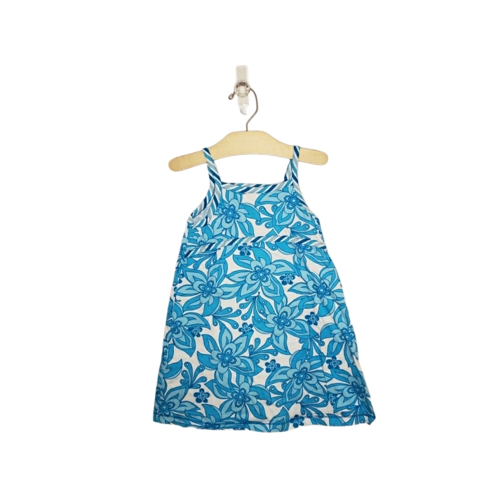 Hanna Andersson 100 / 4 Toddler Girl Blue Floral Patterned Retro Sun Dress
